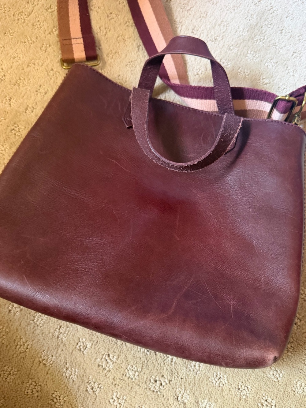 Madewell Burgundy Leather Shoulder Bag with Striped Strap - Picture 2 of 7
